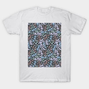 Botanicals and Dots - Hand Drawn Design - Pastel Blue, Mint, Purple, Red, and Dark Grey T-Shirt